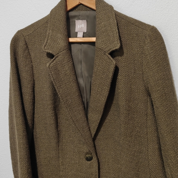 J. Jill Wool Blend Blazer Size Small Tight Woven Brown With Green Hue - Picture 1 of 6